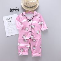 Se7en 2pcs Baby Girls Pajamas Set Summer Casual Korean Cartoon Print Long Sleepwear Set