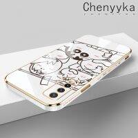 เคส Chenyyyka สำหรับ Vivo Y50 Y30 Y30i ลายการ์ตูนสีเทียนแบบเรียบง่ายแฟชั่นขอบชุบหรูหราเคสโทรศัพท์กันกระแทกคลุมทั้งหมดเคสป้องกันเลนส์กล้อง