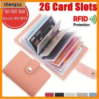 SHENGZU 26 Card Slots บาง ผู้หญิงผู้ชาย สีลูกกวาด หนัง PU กระเป๋าสตางค์ ผู้ถือบัตรเครดิต การปิดกั้น RFID