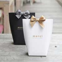 5pcs Black White Merci Thank You Gift Packaging Candy Kraft Paper Bag Wedding Dragee Gift Box Cookie Gift Bags Wrapping Supplies Gift Wrapping  Bags