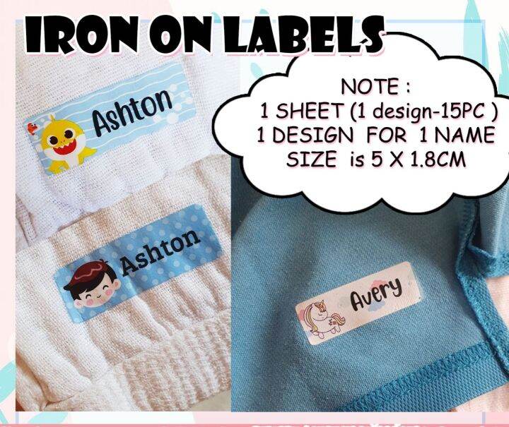 (SG SELLER) IRON ON LABELS IRON PRINTS (15PCS PER DESIGN PER NAME