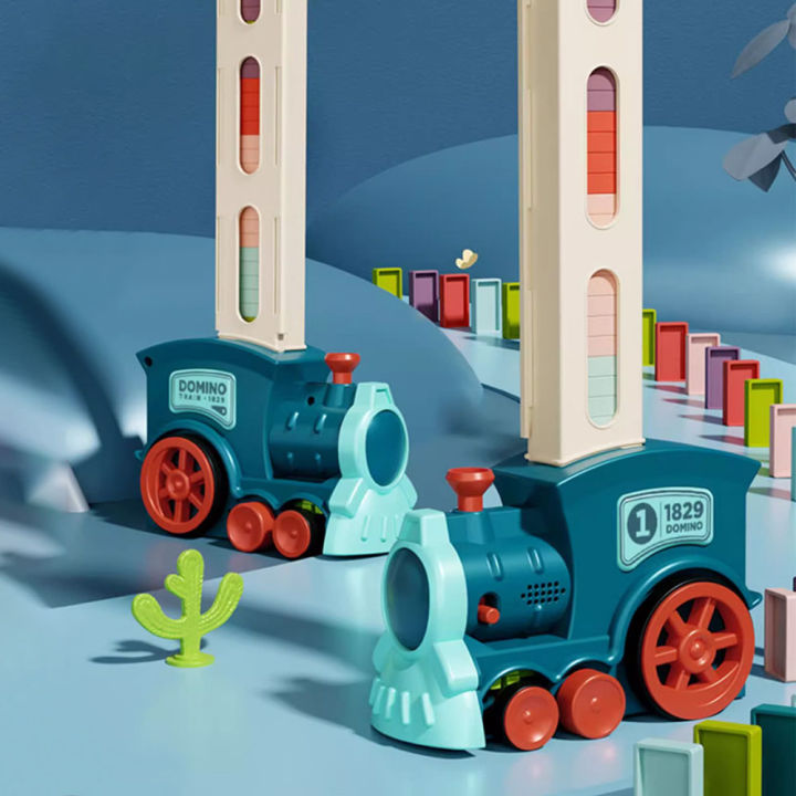 พร้อมส่ง-รถไฟของเล่น-รถไฟตั้งโดมิโน่อัตโนมัติ-บล็อกเกมของเล่น-เกมรถไฟ-ของขวัญเด็ก