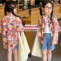 summer short-sleeved floral Korean version of childrens Kong style casual little girl seaside vacation top