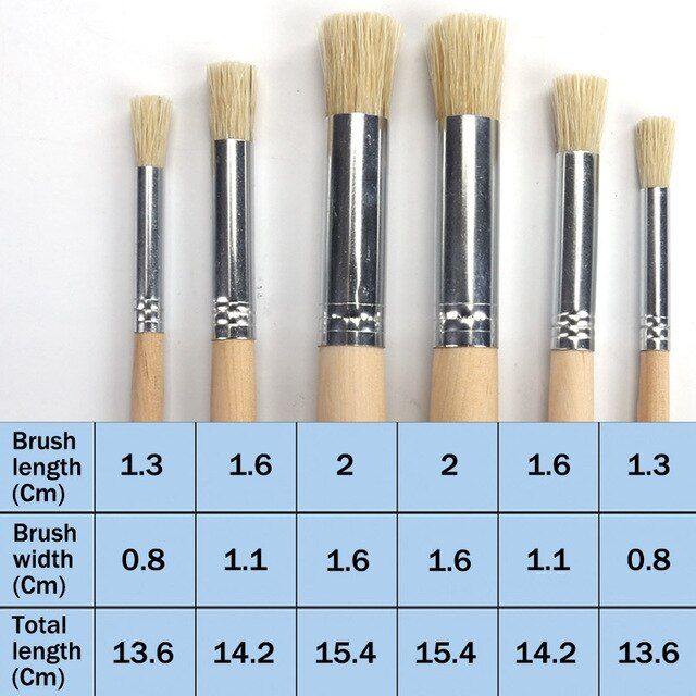 6pcs Wooden Stencil Brushes for Painting on Wood, Natural Bristle