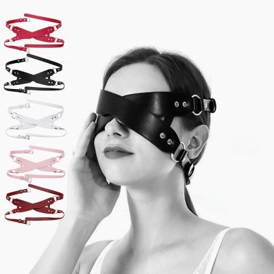 PU leather Eye Mask with Cross Adjustable Shading Blindfolded Bondage Harness Strap for Fetish Slave Cosplay Erotic Sex Products