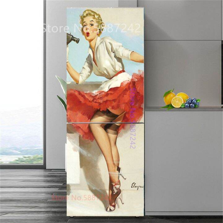 cw-watercolor-woman-fridge-stickers-tiger-refrigerator-sticker-self-adhesive-wallpaper-door-cover-film-decoration