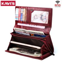 KAVIS Genuine Leather Womens Wallet Purse Fashion Female Coin Purse Portomonee Clamp For Money Perses Handy Quality Vallet Bag