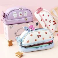 【LZ】◕  Kawaii de grande capacidade PU lápis caso bonito papelaria saco material escolar aniversário e presente do feriado