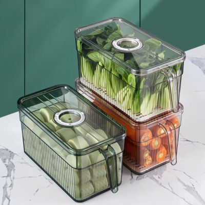 กล่องเก็บของในตู้เย็นบอกเวลาเก็บกล่องจัดระเบียบอาหารสดพร้อมที่จับวัสดุโปร่งใส Photo Color
