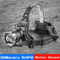 Sensor LED Headlamp Fishing lamp 500Meters XHP50 Super bright Zoom LED Headlight Use Lamp Beads Powered by 18650 batter