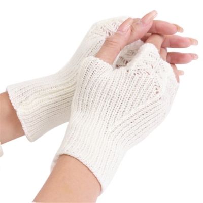 ถุงมือยาวถึงข้อมือยืดได้ถุงมือถักนิ้วไม่มีถุงมือเด็กเล็กครึ่งรูสำหรับฤดูหนาว