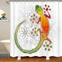 ม่านอาบน้ำตุ๊กแก Lizard Sunflower Bath Curtain สัตว์เลื้อยคลานม่านกันน้ำสีน้ำออกแบบที่ทันสมัยม่านอาบน้ำ 180 * 180 ซม