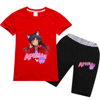 APHMAU เสื้อยืดชายสั้นแขนการ์ตูนในฤดูใบไม้ร่วงใส่ได้ทั้งชายและหญิงชุดผ้าฝ้ายมีก้นชุดกางเกงขาสั้น0000