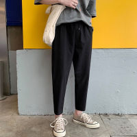 【S-4XL】Plus Size Korean Ankle Length Casual Pants For Men Slacks Formal Mens Couple Loose Straight Plain Black Male Trousers