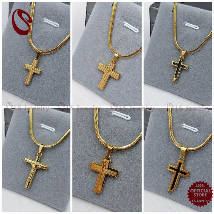 LS jewelry 18K Gold Stainless Steel Cross Necklace for Unisex 20
