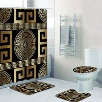 【YD】 Luxury Gold Greek Meander Curtains Shower Curtain Set for Ornate Rug