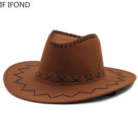 Uni Western Cowboy Hat Wide Brim Solid Color Cowgirl Jazz Cap Casual Travel Party Male Female Suede Sombrero Cap