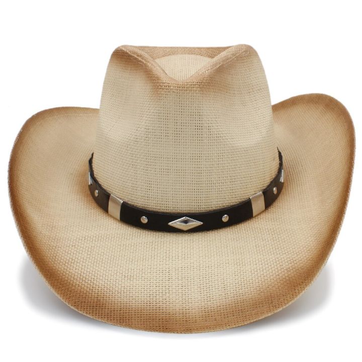 หมวกคาวบอยสานทําด้วยมือสําหรับผู้ชาย-western-hat-straw-beach-sun-sombrero-hat-ขนาด-58-ซม-a0231-xsj