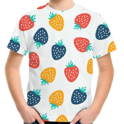 Joyonly Boys/girls T-Shirt Funny 3D Red Fruit Strawberry Eat Me Letters Printed T Shirts 4T-20Y Summer Children Casual Clothing
