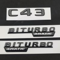 3D ABS สีดำโครเมี่ยมตราสติกเกอร์ด้านหลังรถ C43 BITURBO สัญลักษณ์4MATIC สำหรับ Mercedes C43 AMG W205อุปกรณ์เสริม W204