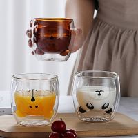 【CW】▽❁♤  Glass Cup Dog Mug Transparent Cartoon Juice Drinking Cups Drinkware Wine Glasses