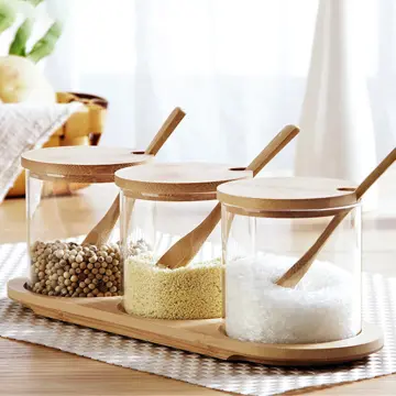 5pcs/set Kitchen Sugar Salt Pepper Spices Rack Seasoning Storage Box  Organizer Bottle Pot for Condiment