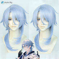 Gamen Genshin Impact Kamisato Ayato คอสเพลย์วิกผม50ซม. สีฟ้าคอสเพลย์อะนิเมะ Wigs วิกผมสังเคราะห์ทนความร้อนในสต็อกหมวกวิกผม