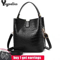 Retro Alligator Bucket Bags Women Crocodile Pattern Handbag Capacity Casual Crocodile Shoulder Messenger Bags Ladies PU Purse