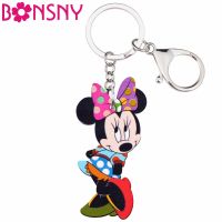 Bonsny Acrylic Lovely Mouse Lady Mice Rat Key Chains Keychains Rings Cartoon Animal Jewelry For Women Girls Bag Car Charms Gifts