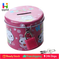 Cylinder Design Cartoon Print Piggy Bank Coin Money Saving Box w Padlock