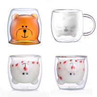 250ml Glass Mugs Cute Bear Cat Animal Double Wall Glass Mug Double-layer Glass Milk Mug Coffee Cup Christmas Gift