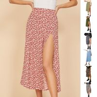 【CC】✱  Skirt Waist Elastic Leopard Split Beach Female Clothing Streetwear