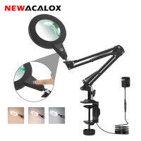 NEWACALOX 8X Glass Magnifier Touch Control Lighting 108 SMD LED Desk Lamp 3 Lighting Modes Welding Magnifying Glass For Repair