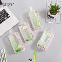 【CC】▨∈❆  Kawaii Quicksand Avocado Large Capacity Transparent Pencilcases for School Supply Stationery