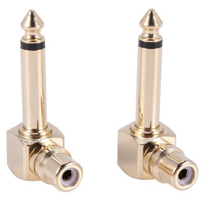 2-PACK RCA Female Jack to 1/4 inch Mono Male Plug Right Angle Audio Adapter,gold