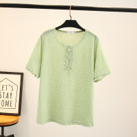 Plus Size New Womens Summer  Tops Temperament Solid Color Seersucker Lace Short Sleeve Shirts