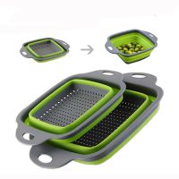 Square Shape Drain Basket Collapsible Colanders Foldable Silicone Kitchen Organizer Fruit Vegetable Baskets Folding Strainers