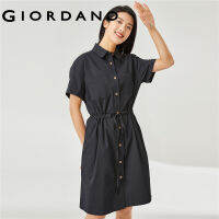 Giordano ผู้หญิง เดรสเชิ้ตแขนสั้นผ้าฝ้ายผูกเข็มขัด Free Shipping 05462319