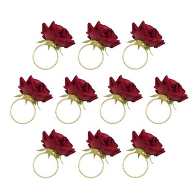 10Pcs Red Rose Shape Towel Buckle Napkin Ring Wedding Party Valentines Day Hotel Table Decor Napkin Holder