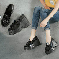 hot●ผู้หญิงWedges,สไตล์มหาลัยรองเท้าแพลตฟอร์มแฟชั่นสำหรับนักเรียน (หนังแก้ว) 9235