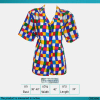 USED Impressions of California - Blue Rubik Chess Shirt | เสื้อเชิ้ตสีขาว สีน้ำเงิน ลายตาราง แขนสั้น วินเทจ สาวอวบ แท้ มือสอง