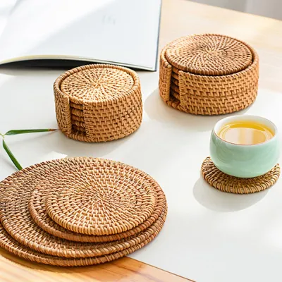 【CC】✺☁  Round Rattan Coasters Table Placemats Bowl Mats Padding Insulation Decoration Accessories