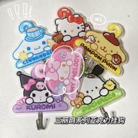 MIUU ตะขอแขวนรูปภาพ,ตะขออะคริลิคไม่มีที่เจาะมีตะขอเกี่ยวการ์ตูน Sanrio น่ารักเบ็ดแบบยึดติดด้วยตนเองไร้รอยเก็บของในบ้านนักเรียนที่แขวน