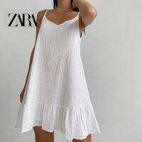 Zara ชุดนอนสลิง ระบายอากาศ สีขาว ทรงหลวม ใส่สบาย แฟชั่นสําหรับผู้หญิง