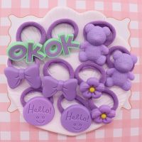 ❀✌﹉ 2Pcs Flower Bear Bowknot OK Purple Hair Accessories Rubber Band Hairbands Scrunchies Elastic Kids Headband Decorations Gift