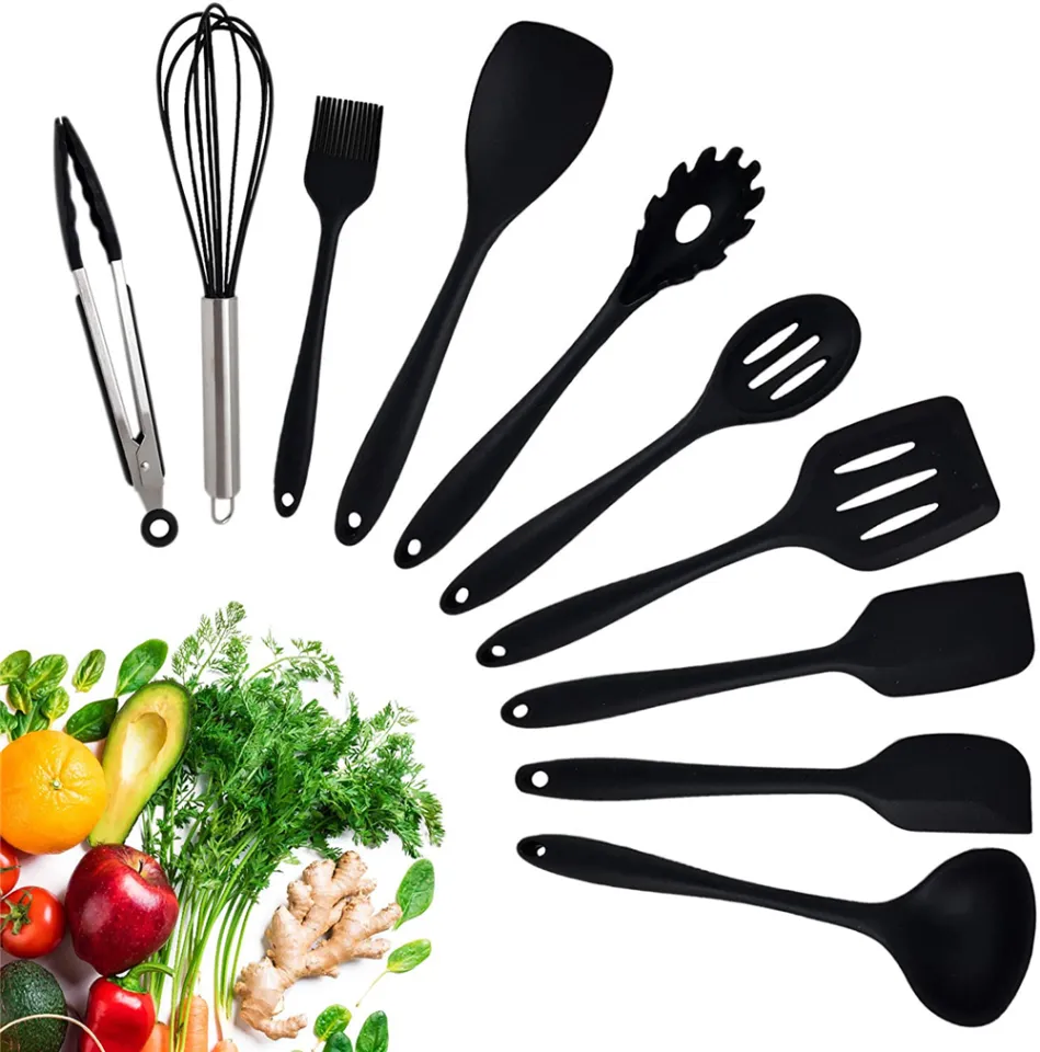 Black Rubber Spatula for Kitchen Use 10.8In Silicone Spatulas for Cooking  Heat