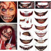 【CW】 Halloween Decoration Big Mouths Tattoo Stickers Horror Lip Scratched Face Sticker Day Of The Dead Body Art Tattoos Decals Party