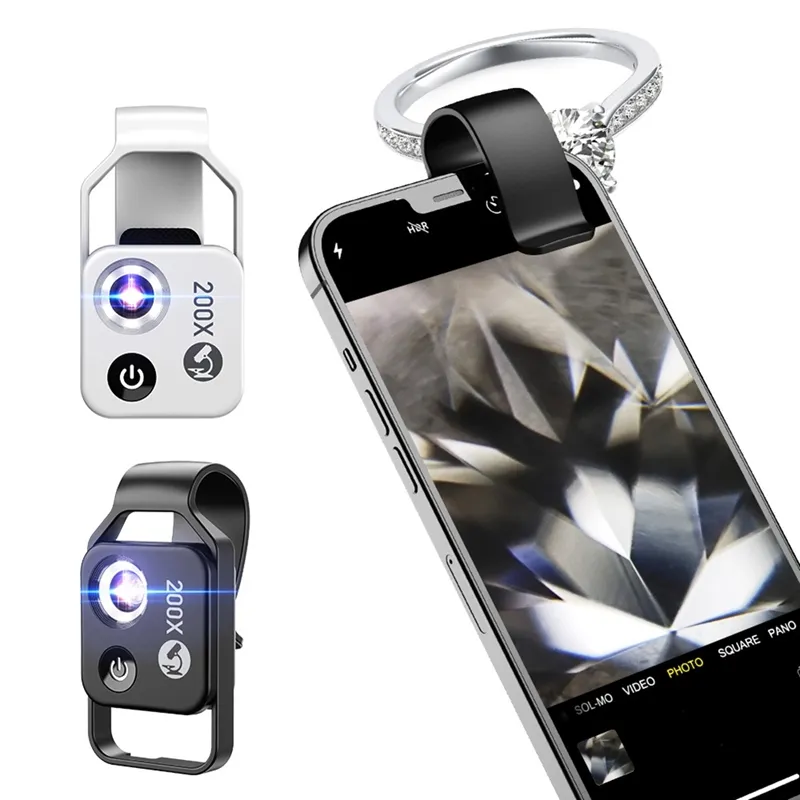 200X Phone Mini Pocket Microscope with LED Portable Digital