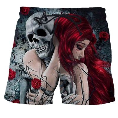Beauty and Skull 3D All Over Printed Summer Beach Shorts Fashion Mens Casual Short Home Unisex Swimming Shorts Dropship