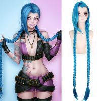 LOL Jinx วิกผมคอสเพลย์120ซม./46.8 "Jinx Blue Long Braids วิกผมคอสเพลย์ทนความร้อนได้วิกผมสังเคราะห์สำหรับผู้หญิงหญิงสาวปาร์ตี้คอสเพลย์ Effort49frth1tjy